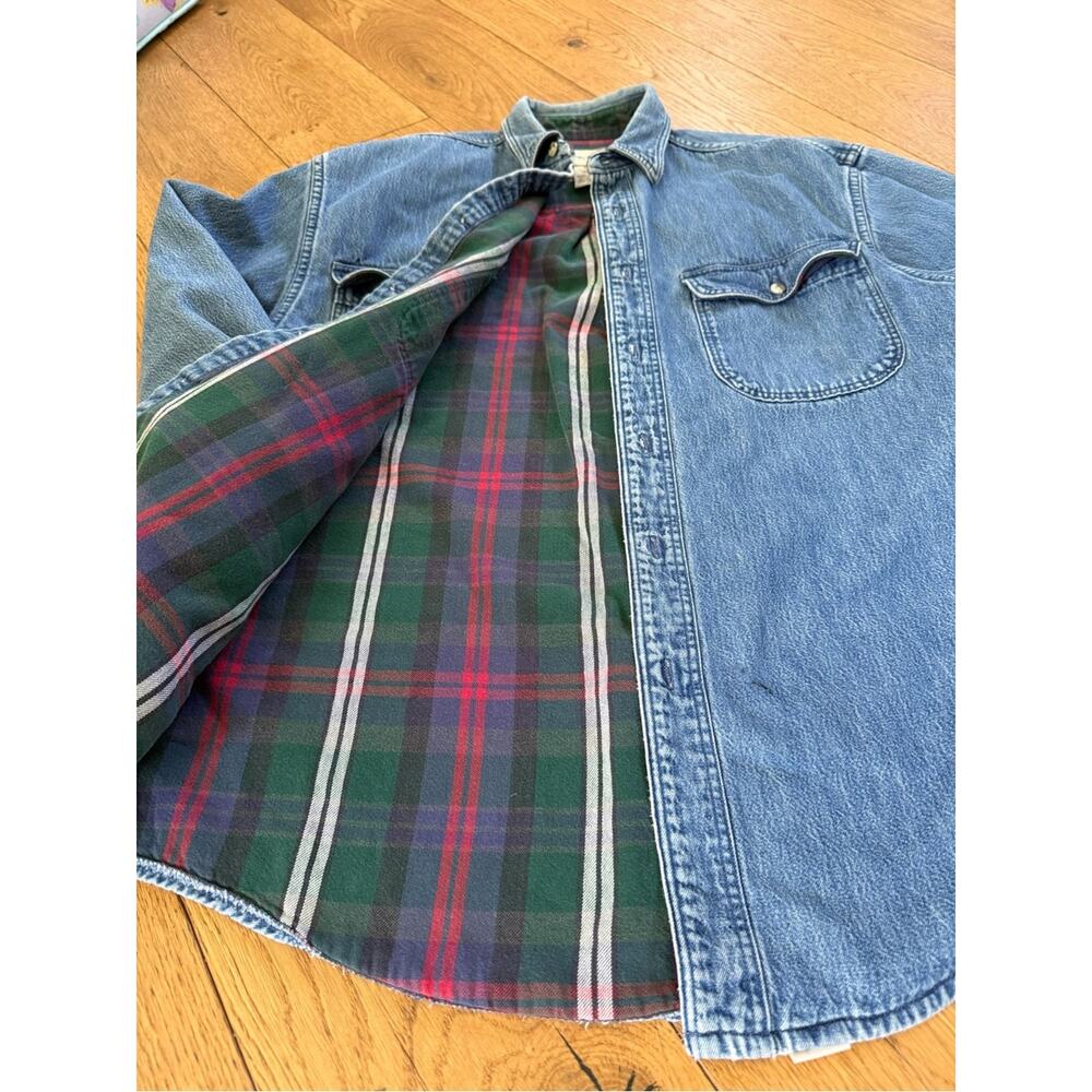 Vintage Eddie Bauer USA Denim Chamois Flannel Lined Shirt Jacket Men’s Small - Picture 3 of 14